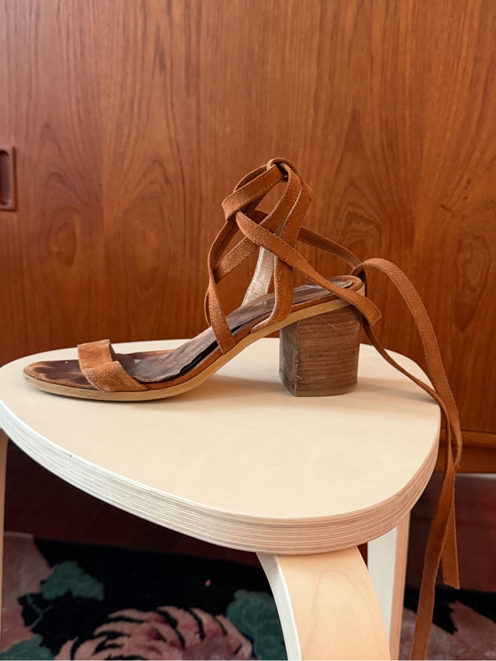 Topshop Brown Suede Lace-Up Block Heel Sandals